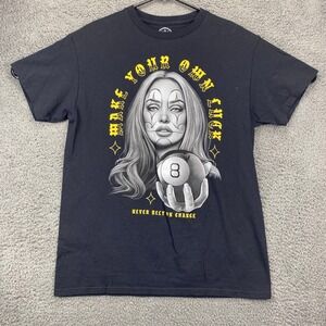 DOM Graphic‎ T-Shirt Clown Girl 8 Ball Luck Black Cotton Tee Mens Size M
